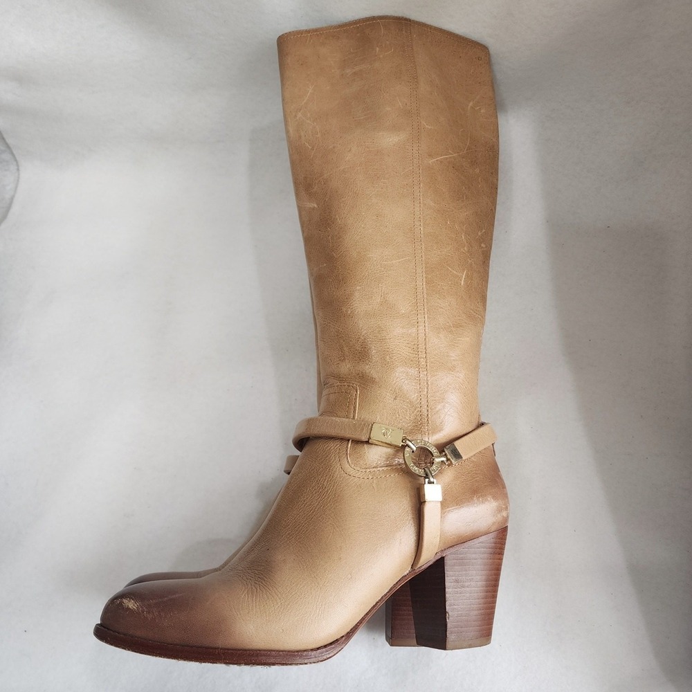Vince Camuto Dalina Womens 9M Boots Brown Leather Side Zip Heeled Riding Boots